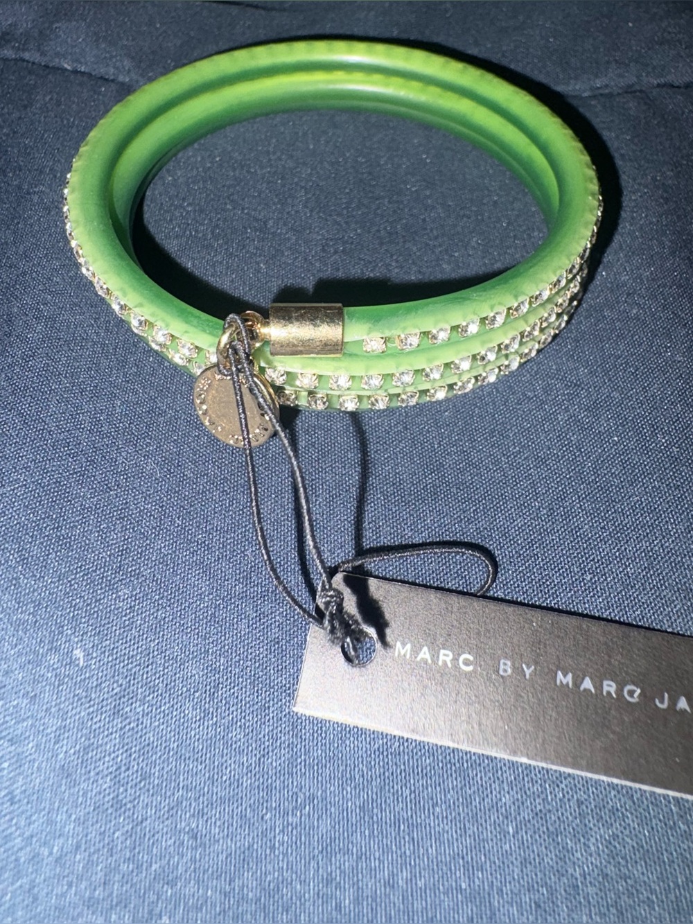 Marc by Marc NWT Toucan Green Crystal Coil Wrap Bracelet Y2K Designer Glam - Picture 8 of 9